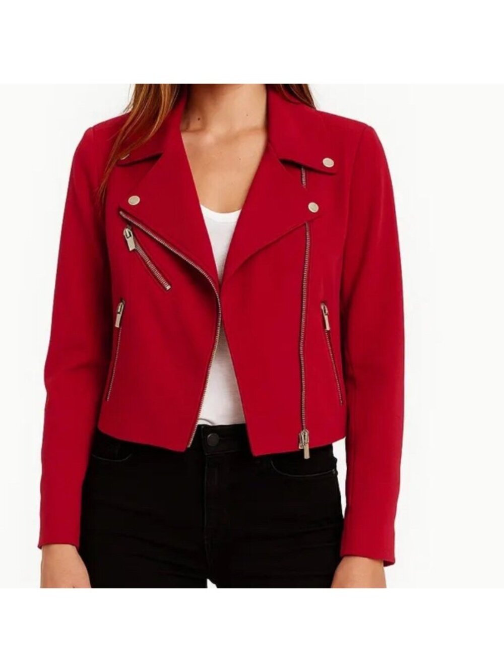 White House Black Market Women’s Burgundy Moto Jacket Gold Zippers